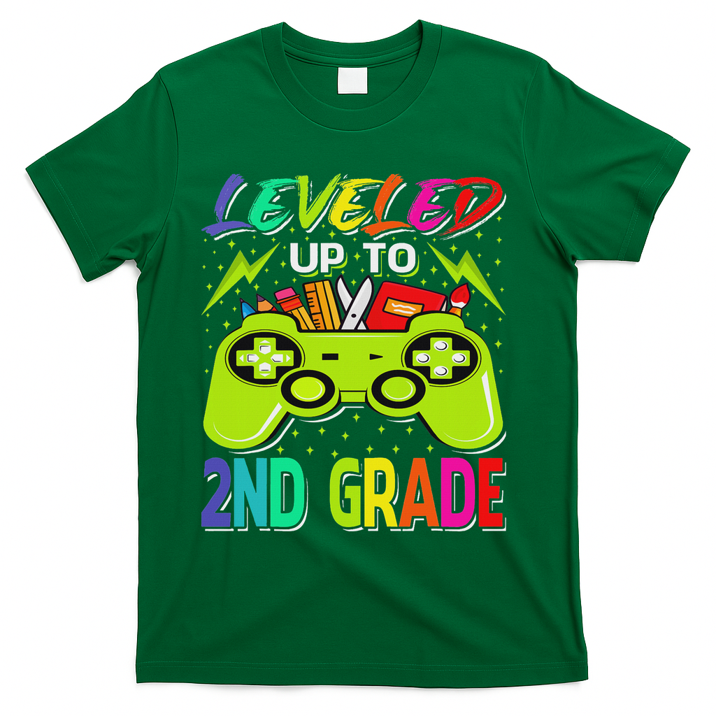 Leveled Up To 2nd Grade Gamer Back To School First Day T-Shirt - Green