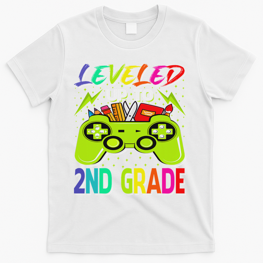 Leveled Up To 2nd Grade Gamer Back To School First Day T-Shirt - White