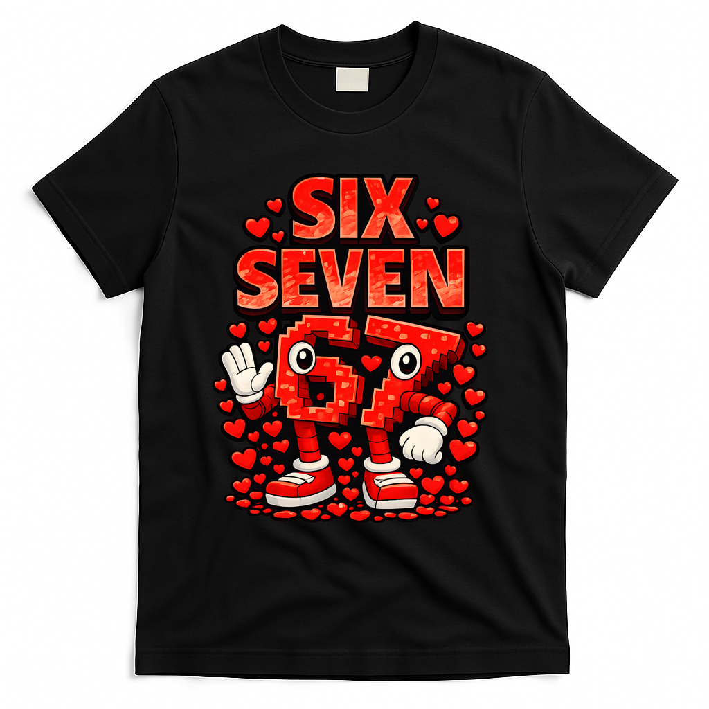 Meme 67 Six Seven 6 7 Valentine Heart T-Shirt - Black