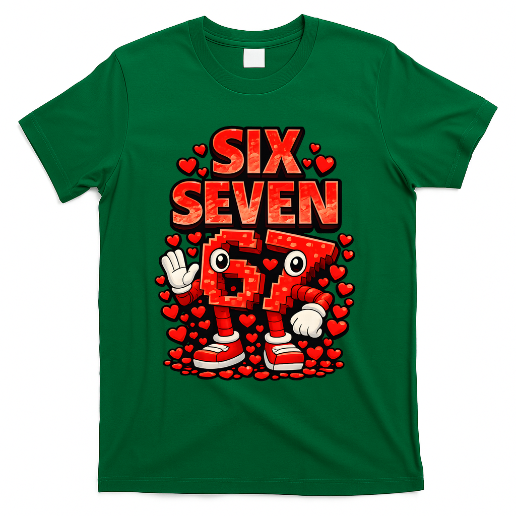 Meme 67 Six Seven 6 7 Valentine Heart T-Shirt - Green