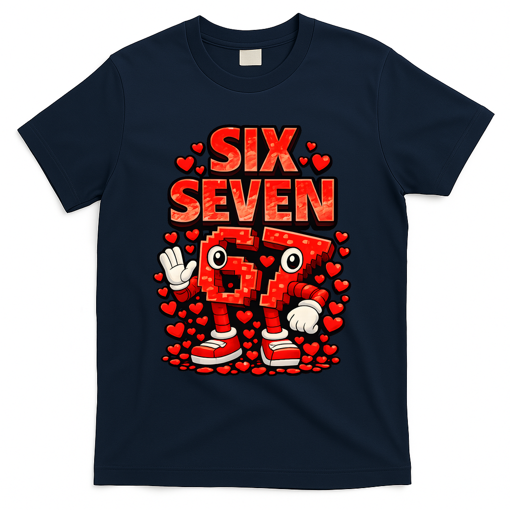 Meme 67 Six Seven 6 7 Valentine Heart T-Shirt - Navy