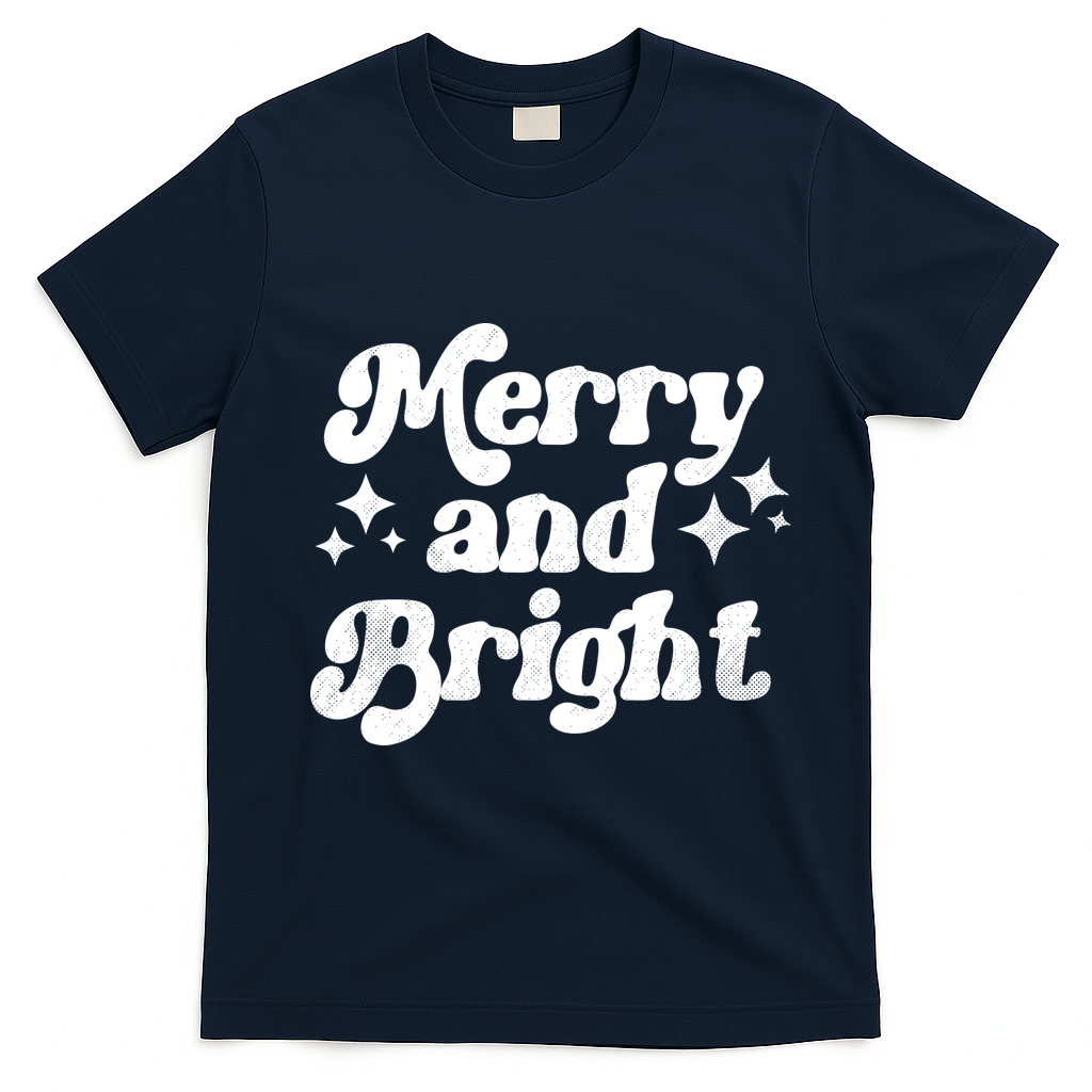 Merry And Bright Christmas T-Shirt - Navy Blue