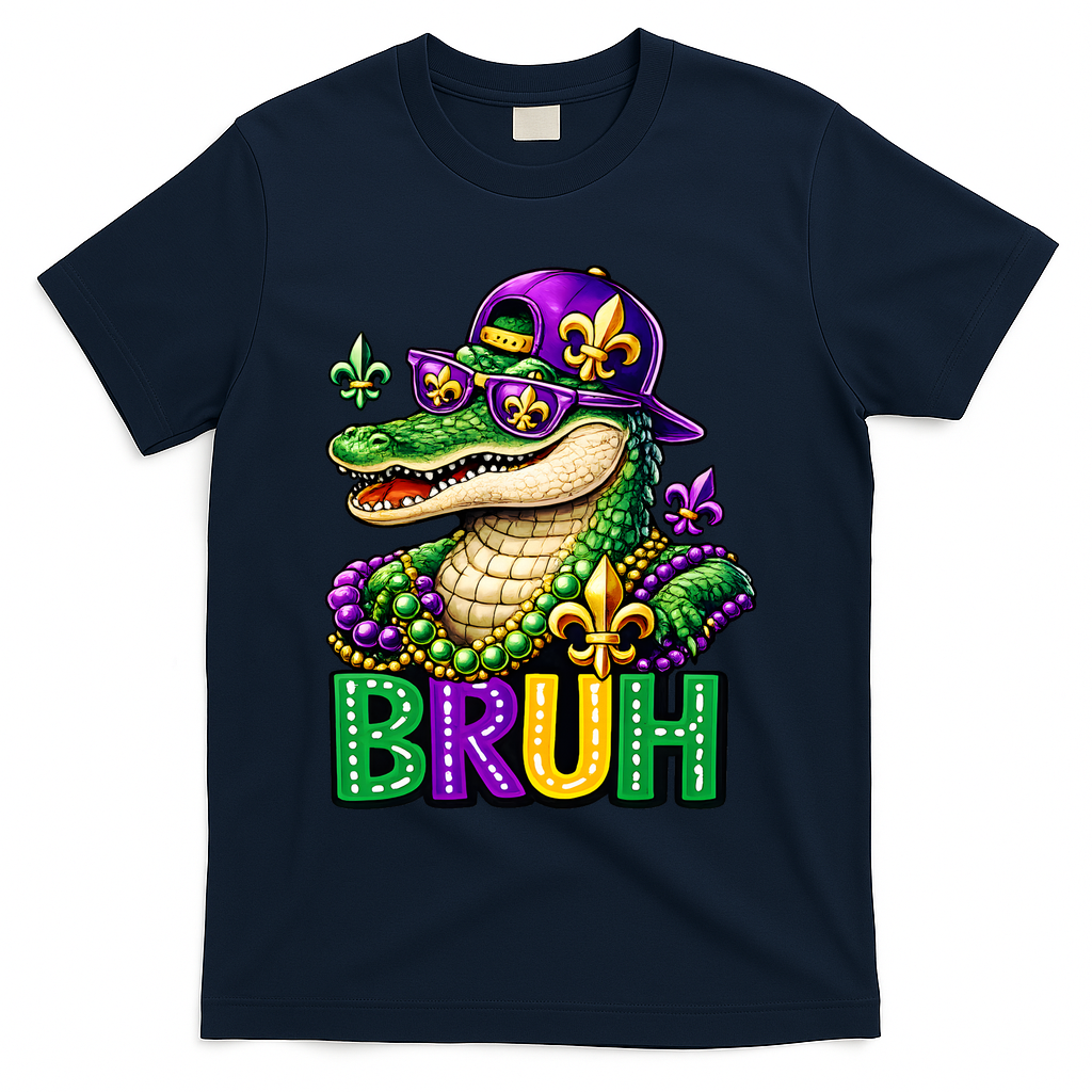 Mardigator Alligator Bruh Mardi Gras T-Shirt - Navy