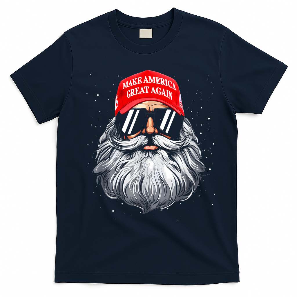 Make A Christmas Great Again Funny Xmas Trump Santa Pajamas T-Shirt - Navy Blue