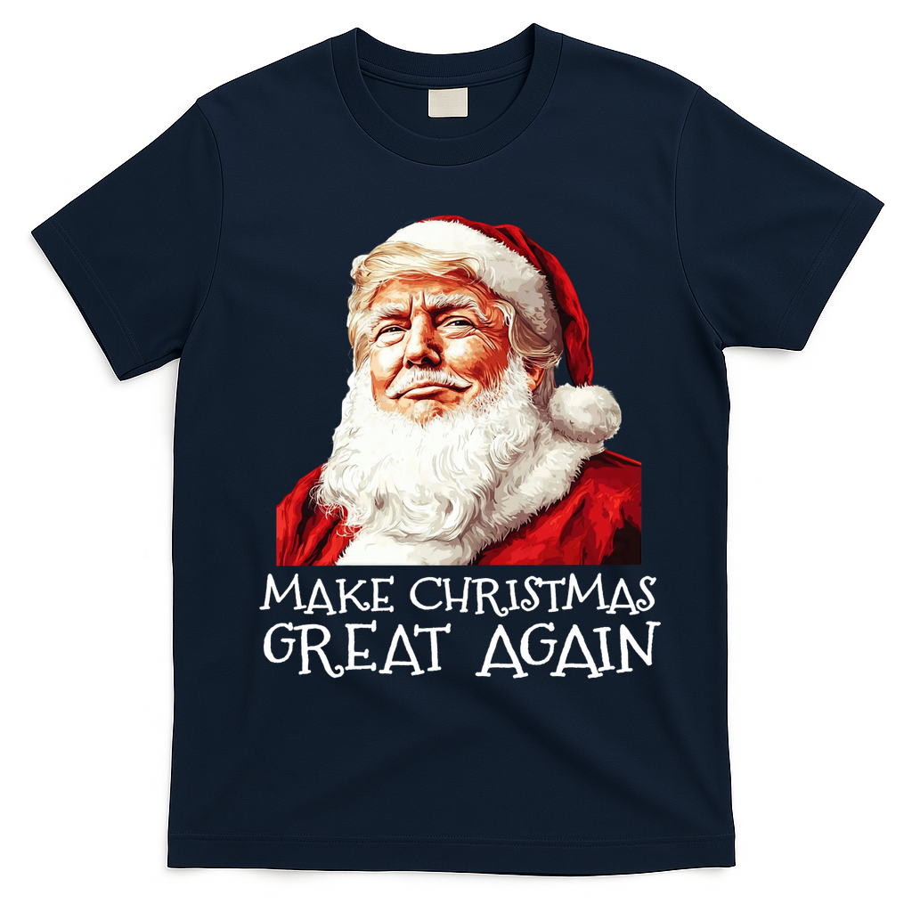 Make A Christmas Great Again Xmas President Trump Maga Santa T-Shirt - Navy Blue