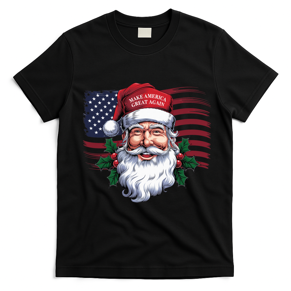Make A Christmas Great Again Xmas Trump Maga Pajamas Santa Us Flag T-Shirt - Black