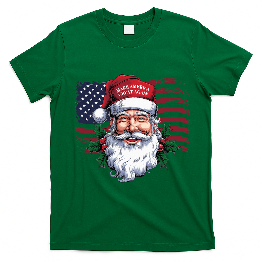 Make A Christmas Great Again Xmas Trump Maga Pajamas Santa Us Flag T-Shirt - Irish Green