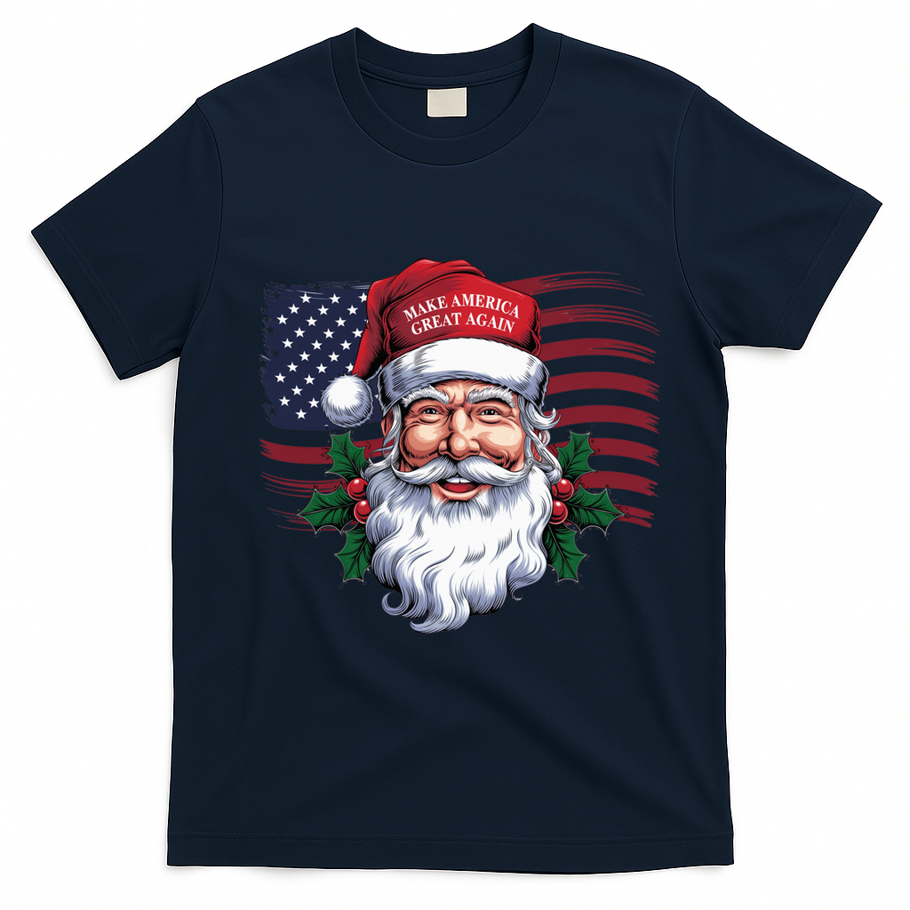 Make A Christmas Great Again Xmas Trump Maga Pajamas Santa Us Flag T-Shirt - Navy Blue