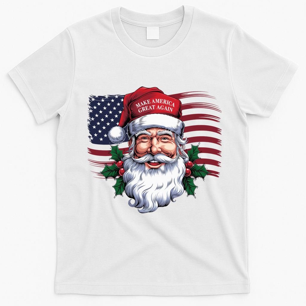 Make A Christmas Great Again Xmas Trump Maga Pajamas Santa Us Flag T-Shirt - White