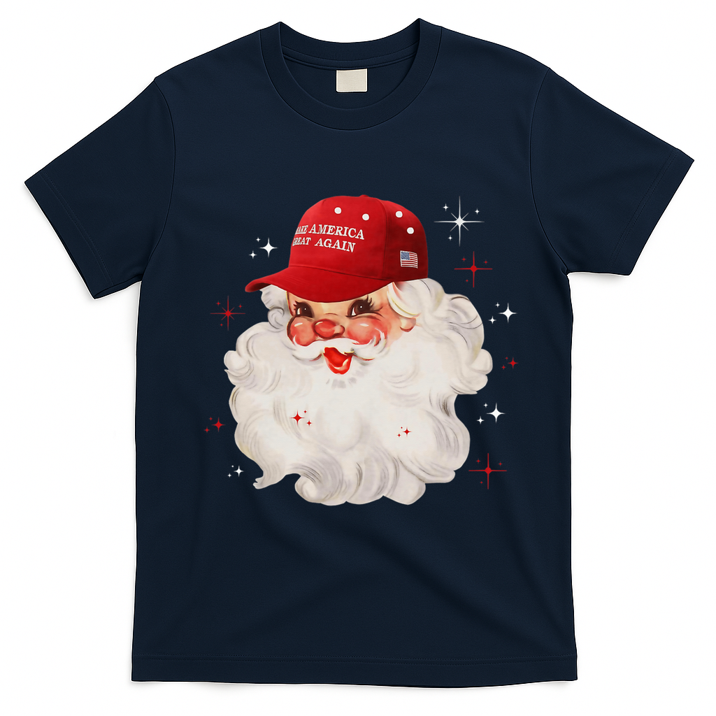 Make A Christmas Great Again Xmas Trump Maga Pajamas Santa T-Shirt - Navy Blue