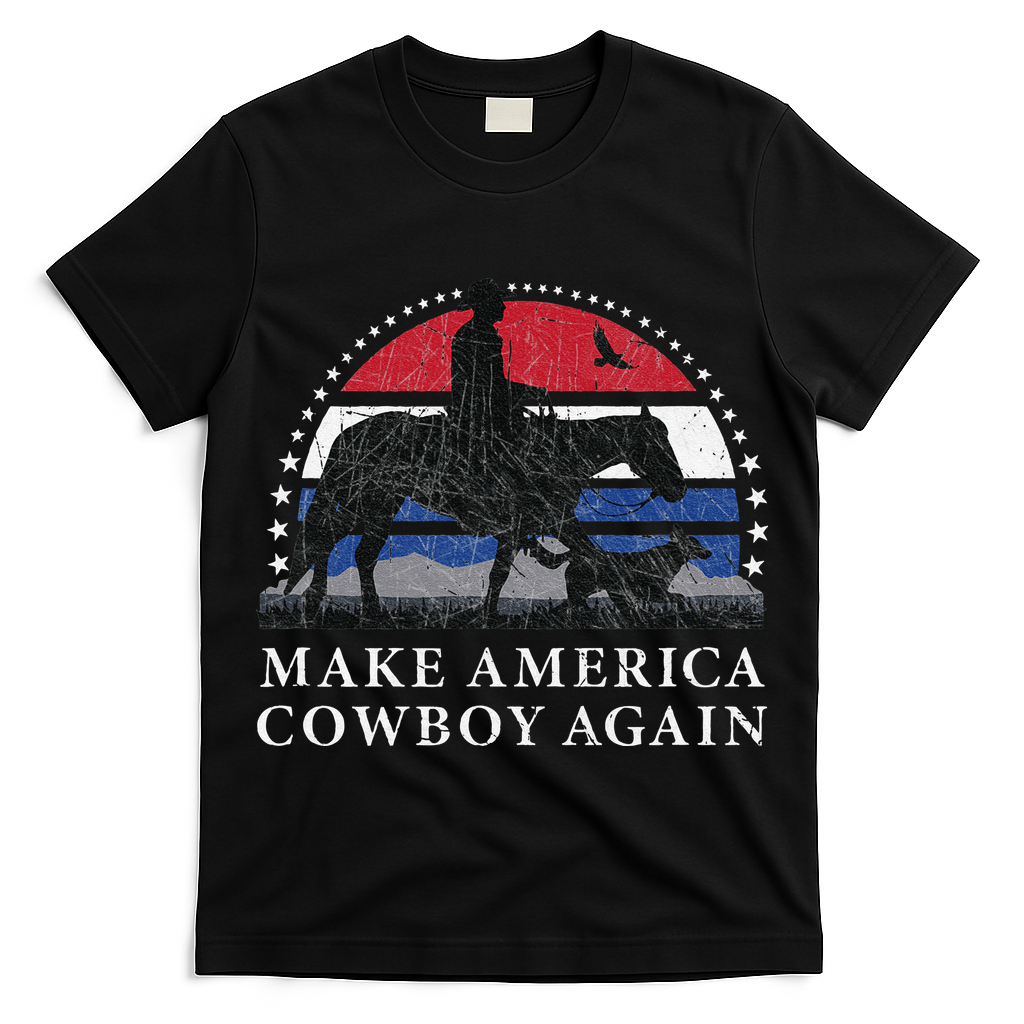 MAKE AMERICA COWBOY AGAIN HORSE AND DOG DESIGN FUNNY GIFT T-Shirt