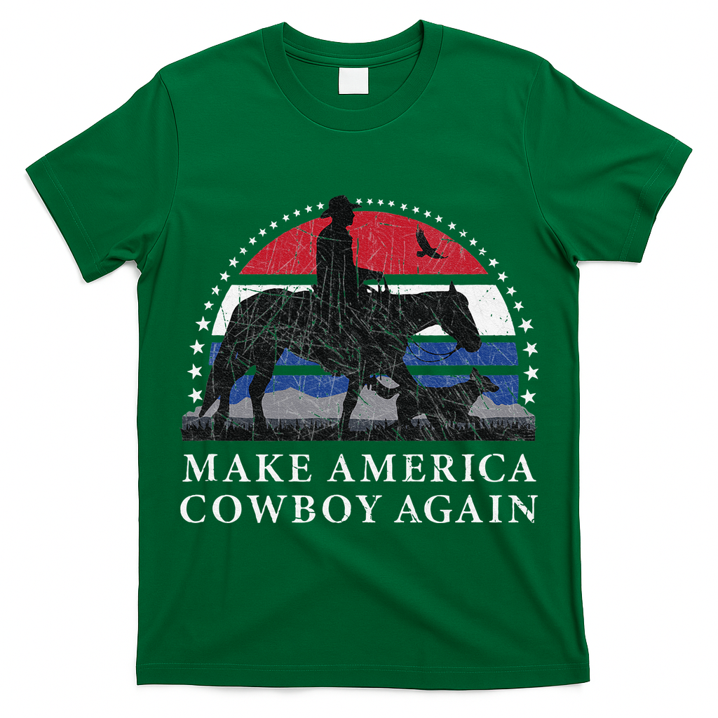 MAKE AMERICA COWBOY AGAIN HORSE AND DOG DESIGN FUNNY GIFT T-Shirt