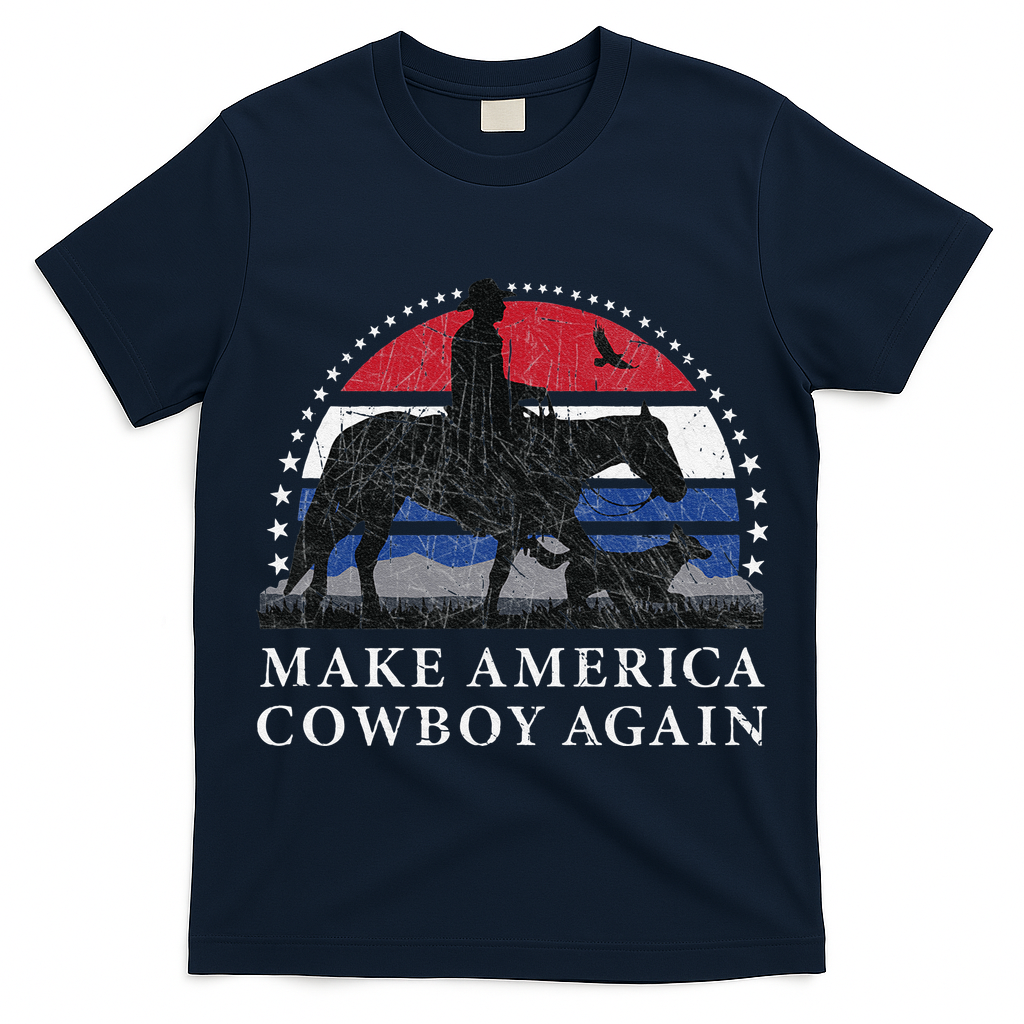 MAKE AMERICA COWBOY AGAIN HORSE AND DOG DESIGN FUNNY GIFT T-Shirt
