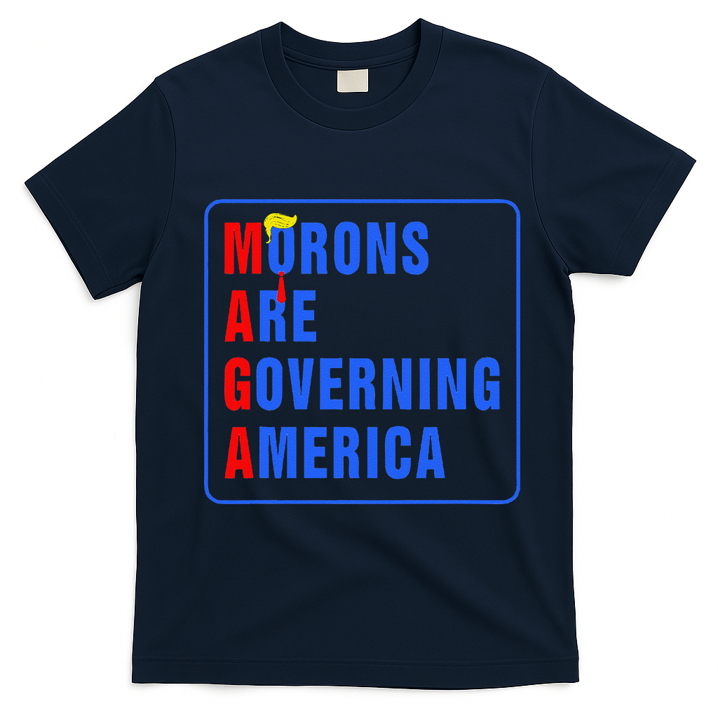 Morons Are Governing America Funny Trump 2024 (5) T-Shirt - Navy Blue