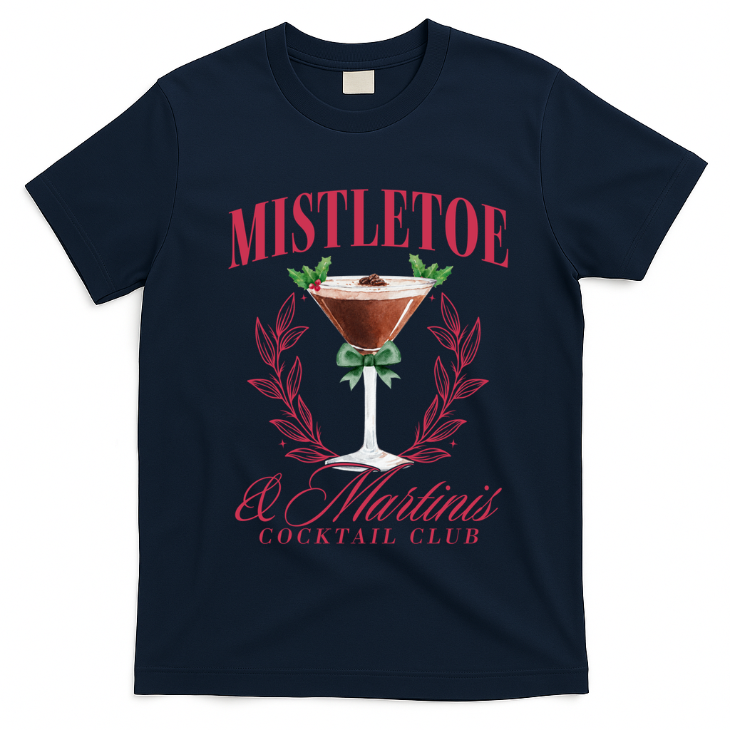 Mistletoe And Martinis Cute Christmas Espresso Martini Meaningful Gift T-Shirt - Navy Blue