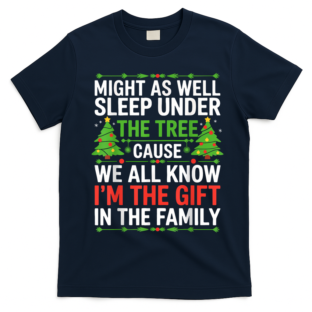 Might As Well Sleep Under The Tree Christmas Pajamas T-Shirt - Navy Blue