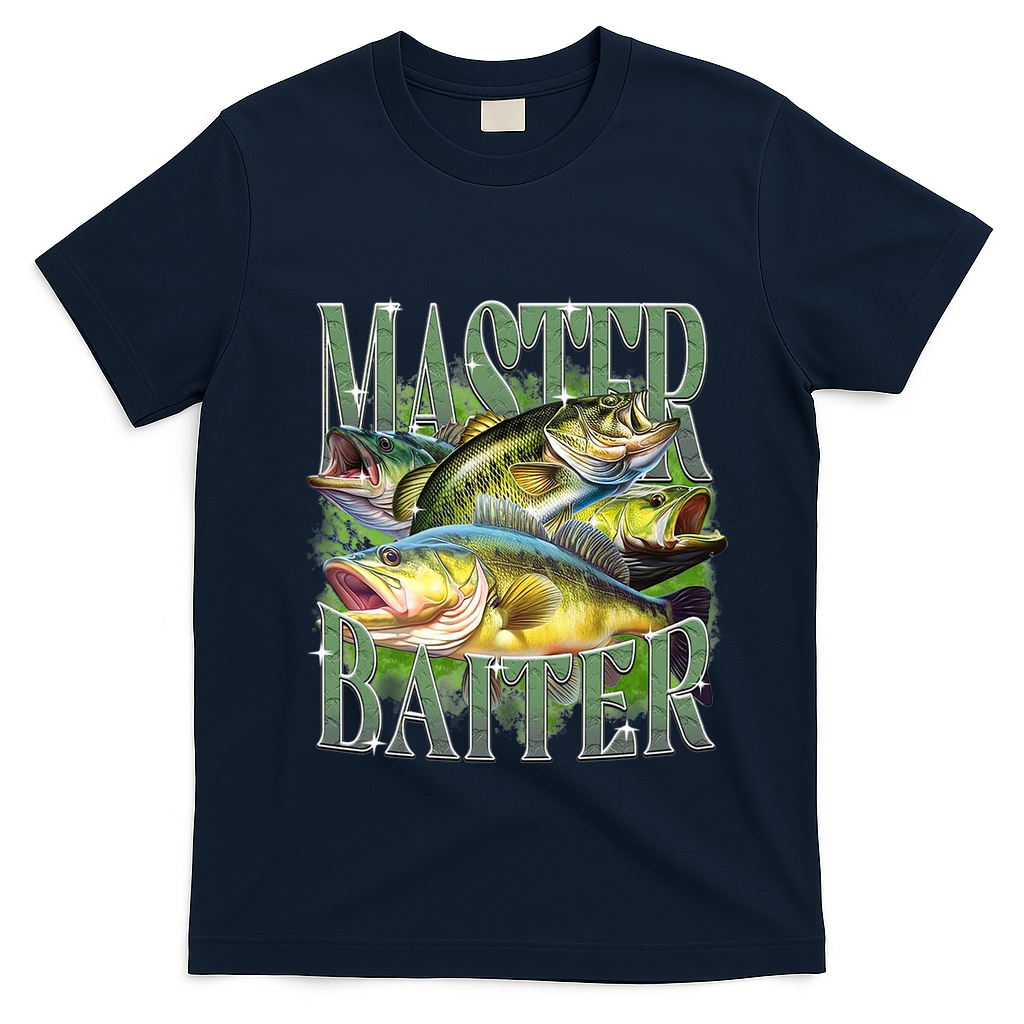 Master Baiter Bass Fishing T-Shirt - Navy Blue
