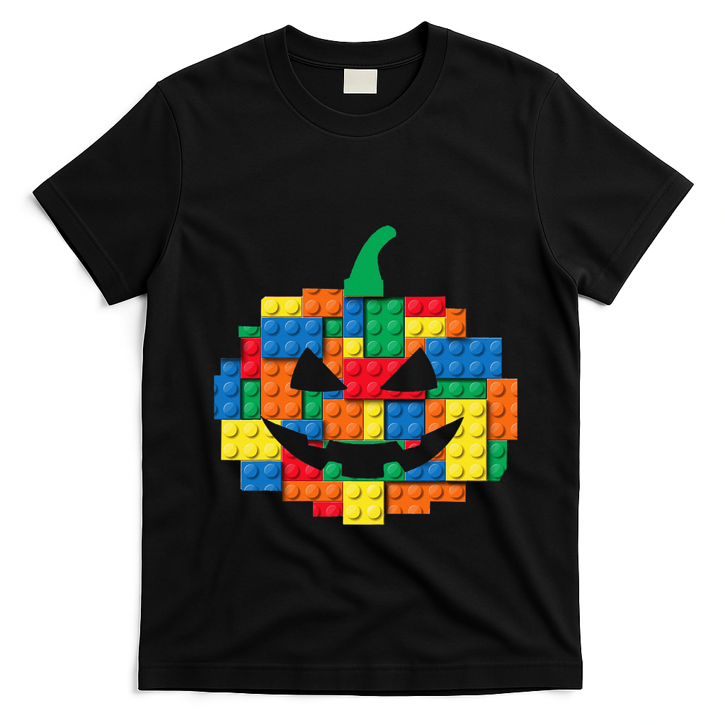 Master Builder Building Blocks Pumpkin Halloween T-Shirt - Black