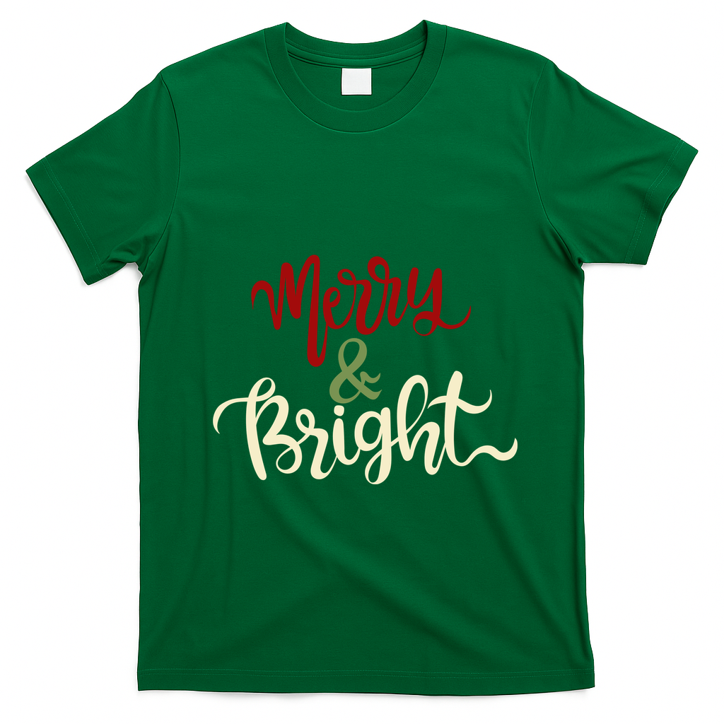 Merry & Bright Christmas Festive Holiday Spirit T-Shirt - Irish Green