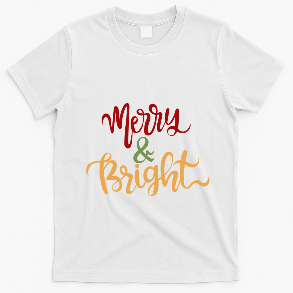 Merry & Bright Christmas Festive Holiday Spirit T-Shirt - White