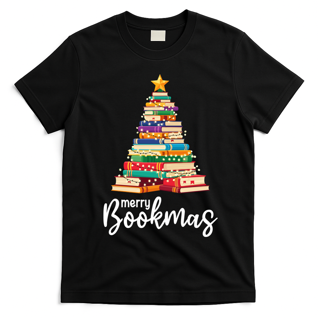 Merry Bookmas Christmas T-Shirt - Black