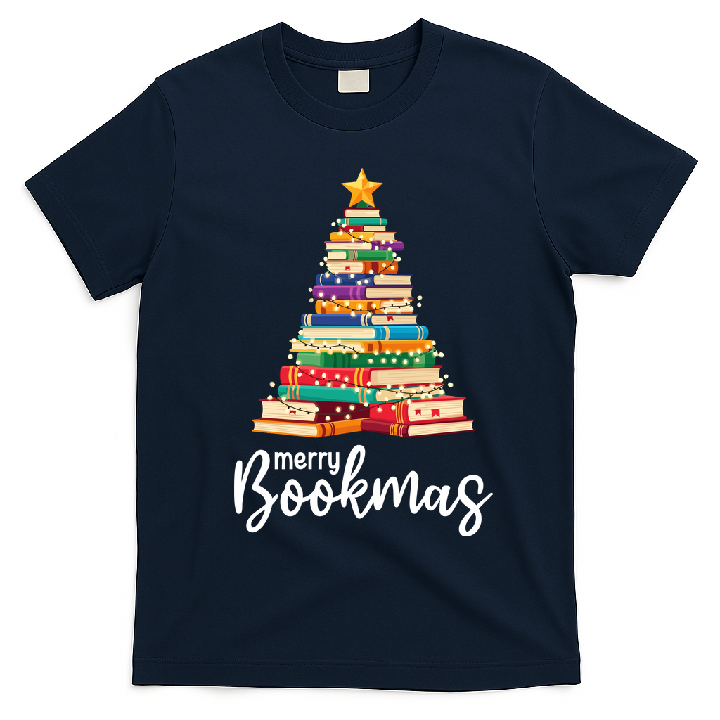 Merry Bookmas Christmas T-Shirt - Navy Blue