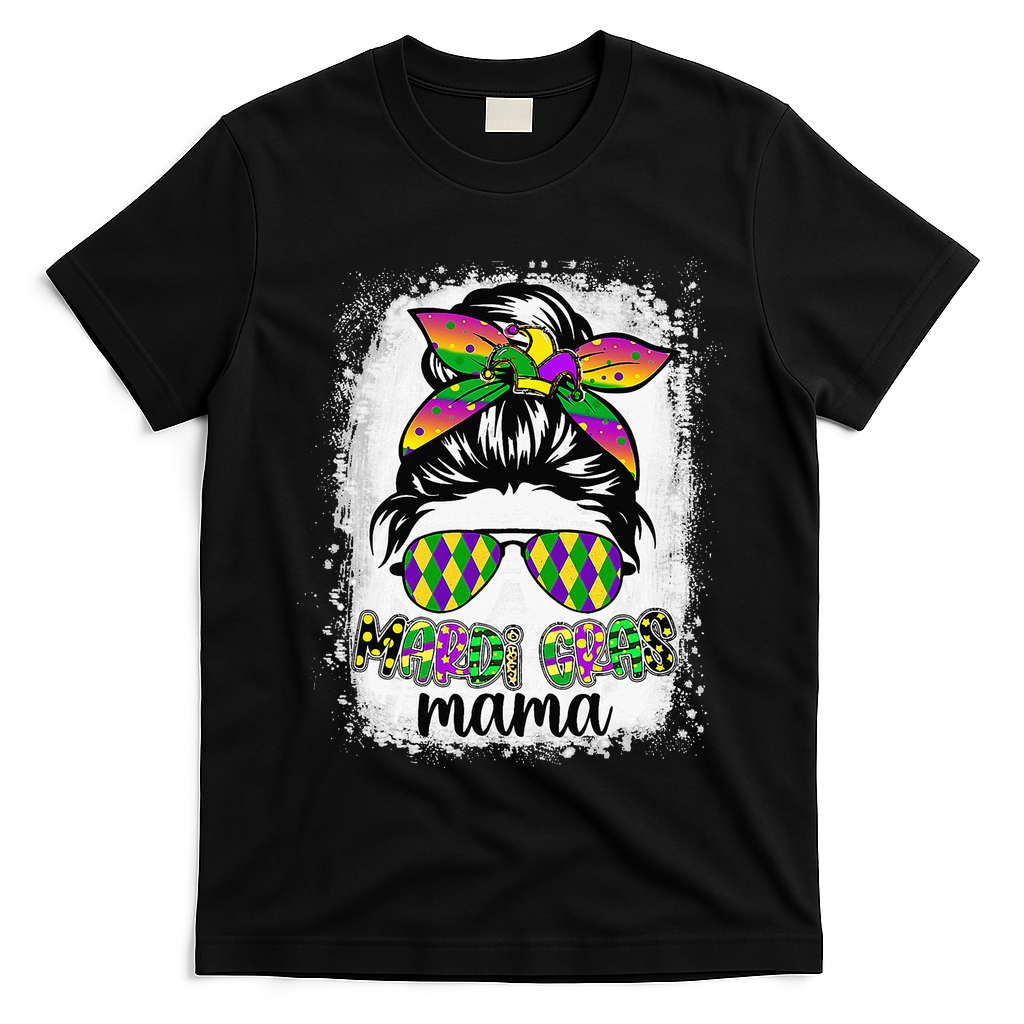 Messy Bun Hair Glasses New Orleans Carnival Mardi Gras Mama T-Shirt