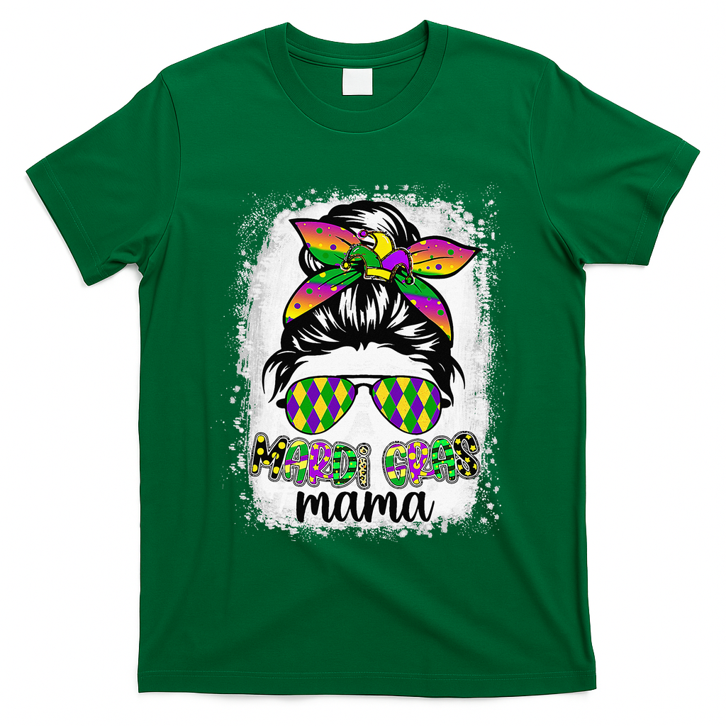 Messy Bun Hair Glasses New Orleans Carnival Mardi Gras Mama T-Shirt