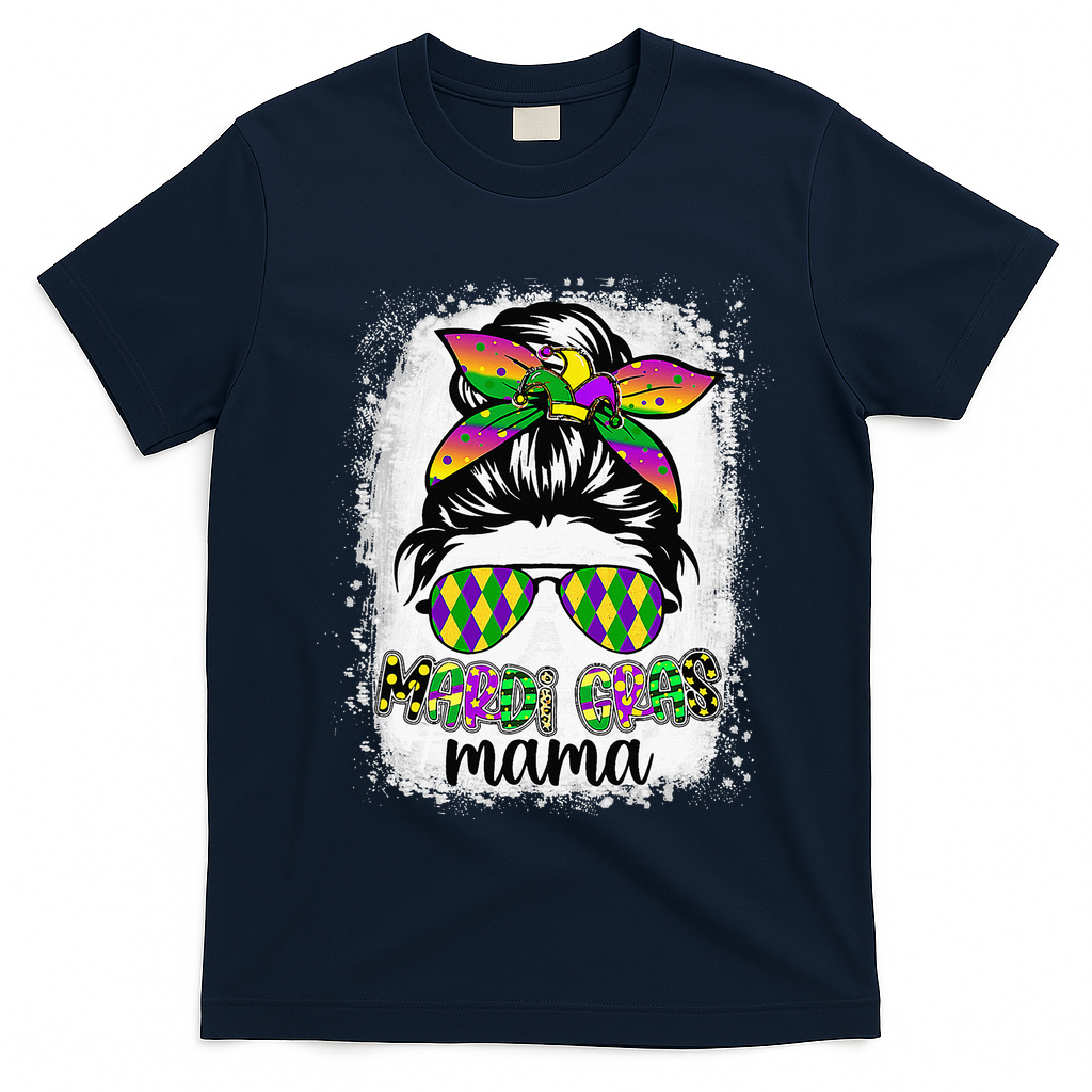 Messy Bun Hair Glasses New Orleans Carnival Mardi Gras Mama T-Shirt