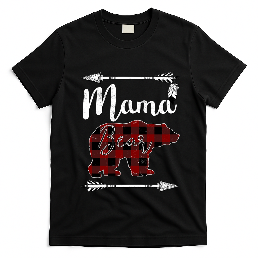 Mama Bear MotherS Day Mom Buffalo Plaid Gift T-Shirt - Black