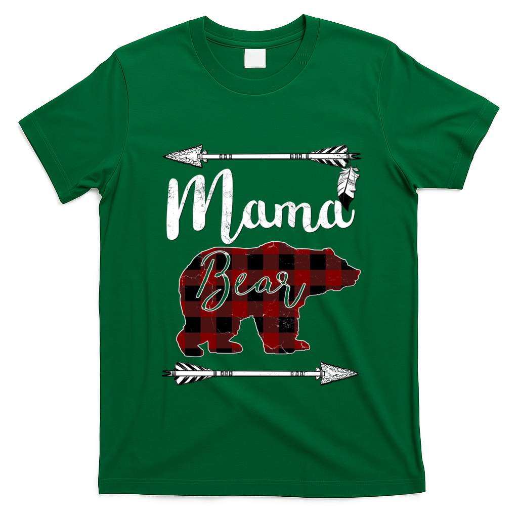 Mama Bear MotherS Day Mom Buffalo Plaid Gift T-Shirt - Irish Green
