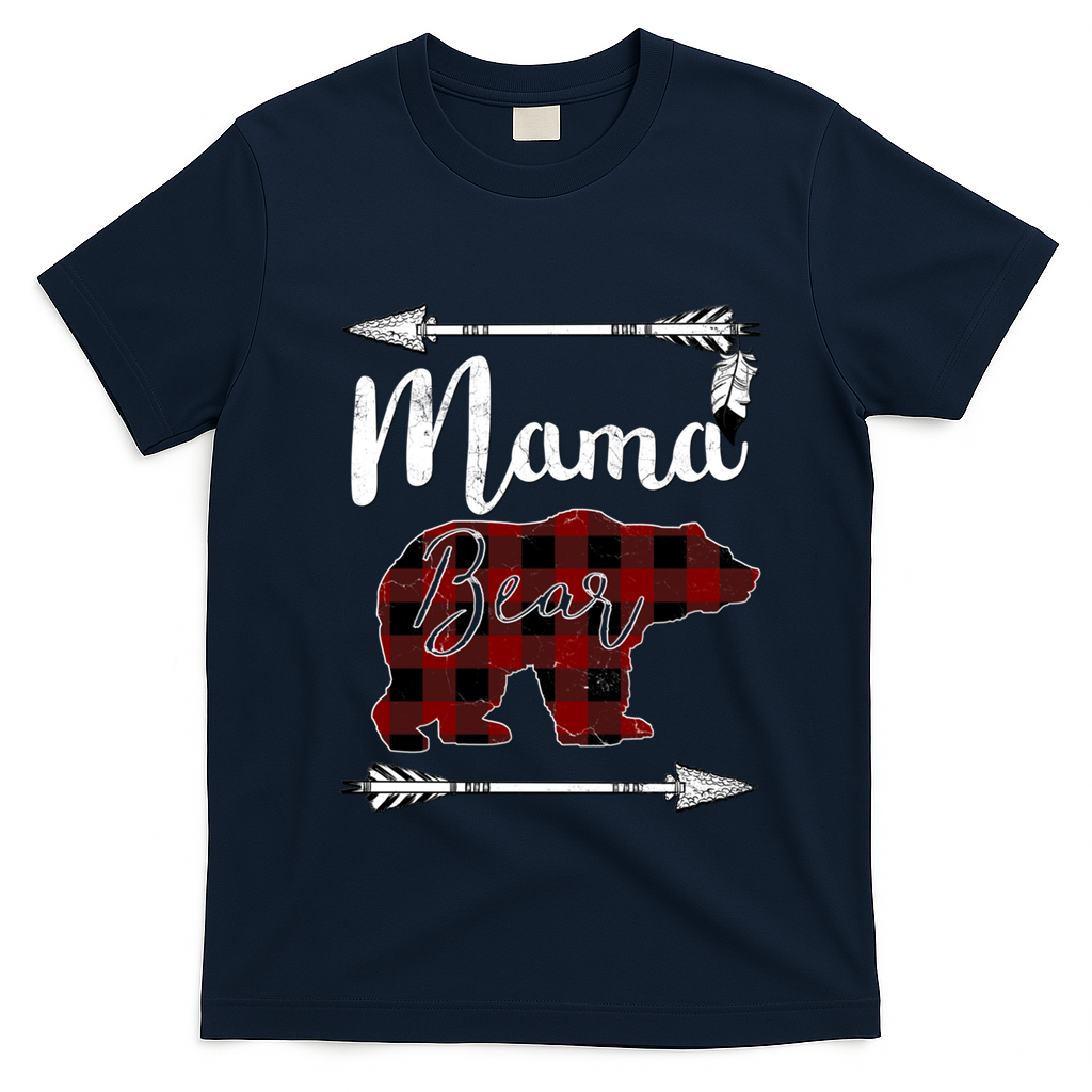 Mama Bear MotherS Day Mom Buffalo Plaid Gift T-Shirt - Navy Blue