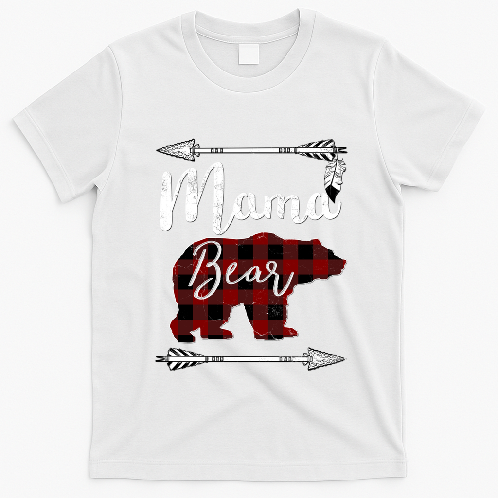 Mama Bear MotherS Day Mom Buffalo Plaid Gift T-Shirt - White