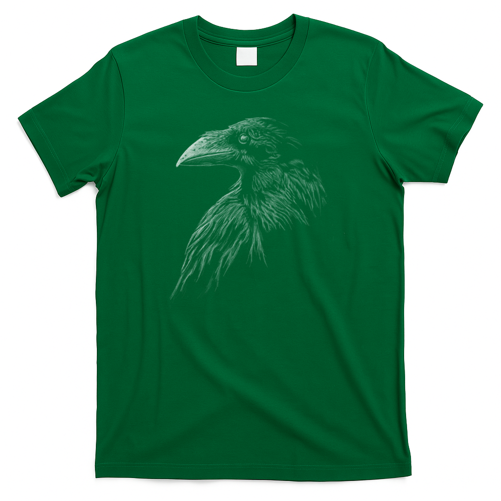 Mystical Black Raven Illustration Crow Artwork T-Shirt - Irish Green