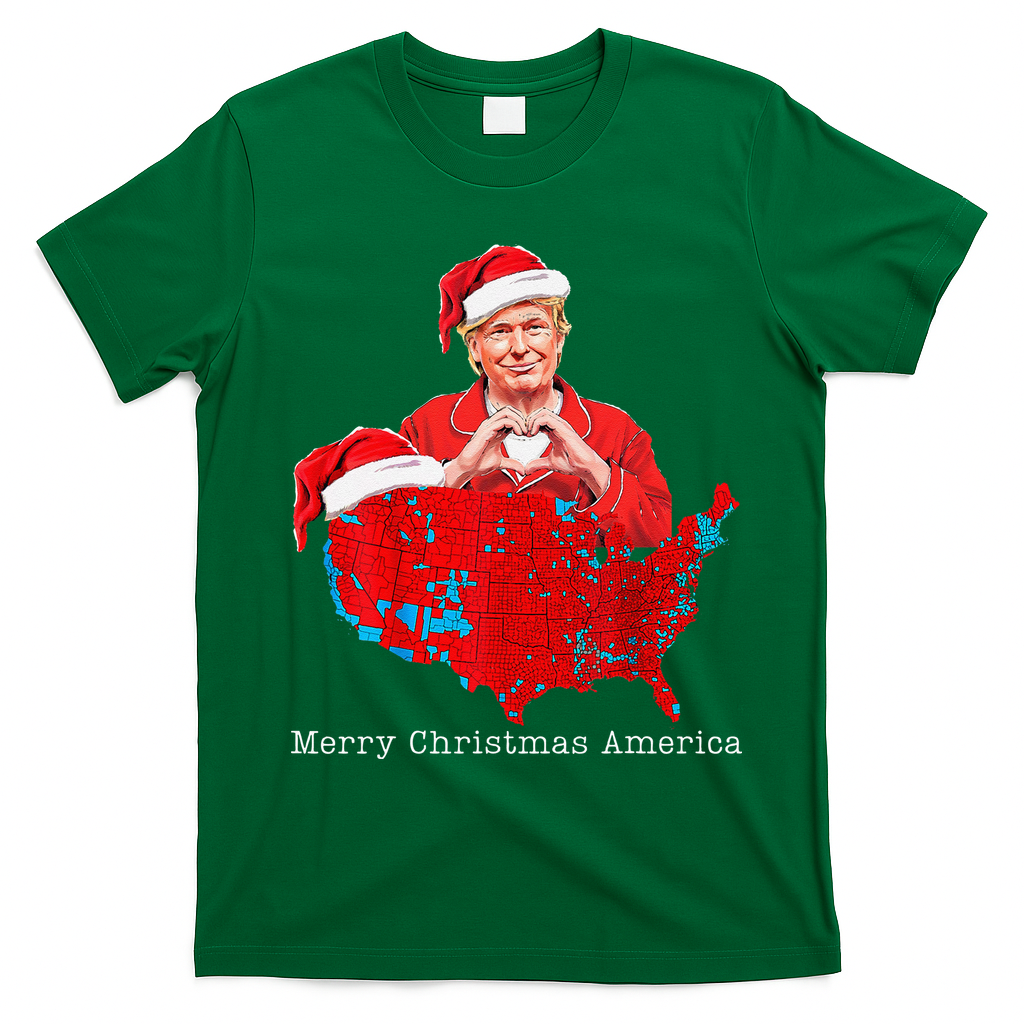 Merry Christmas America Donald Trump Coverage Xmas Pajamas T-Shirt - Irish Green