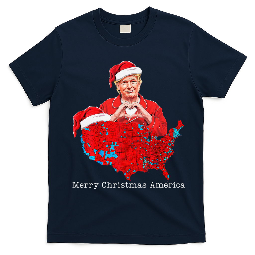 Merry Christmas America Donald Trump Coverage Xmas Pajamas T-Shirt - Navy Blue