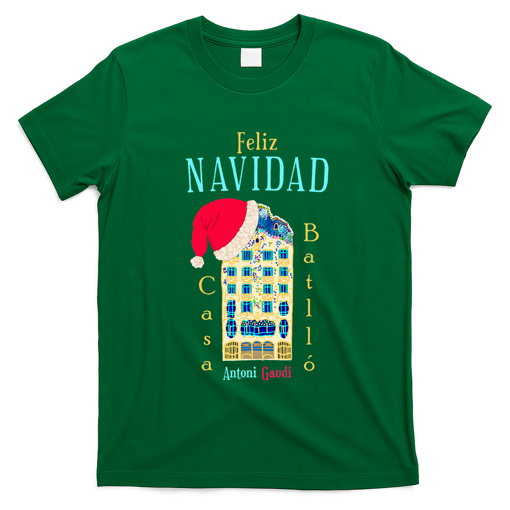 Merry Christmas Antoni Gaudi Drawing Barcelona Spain T-Shirt - Irish Green