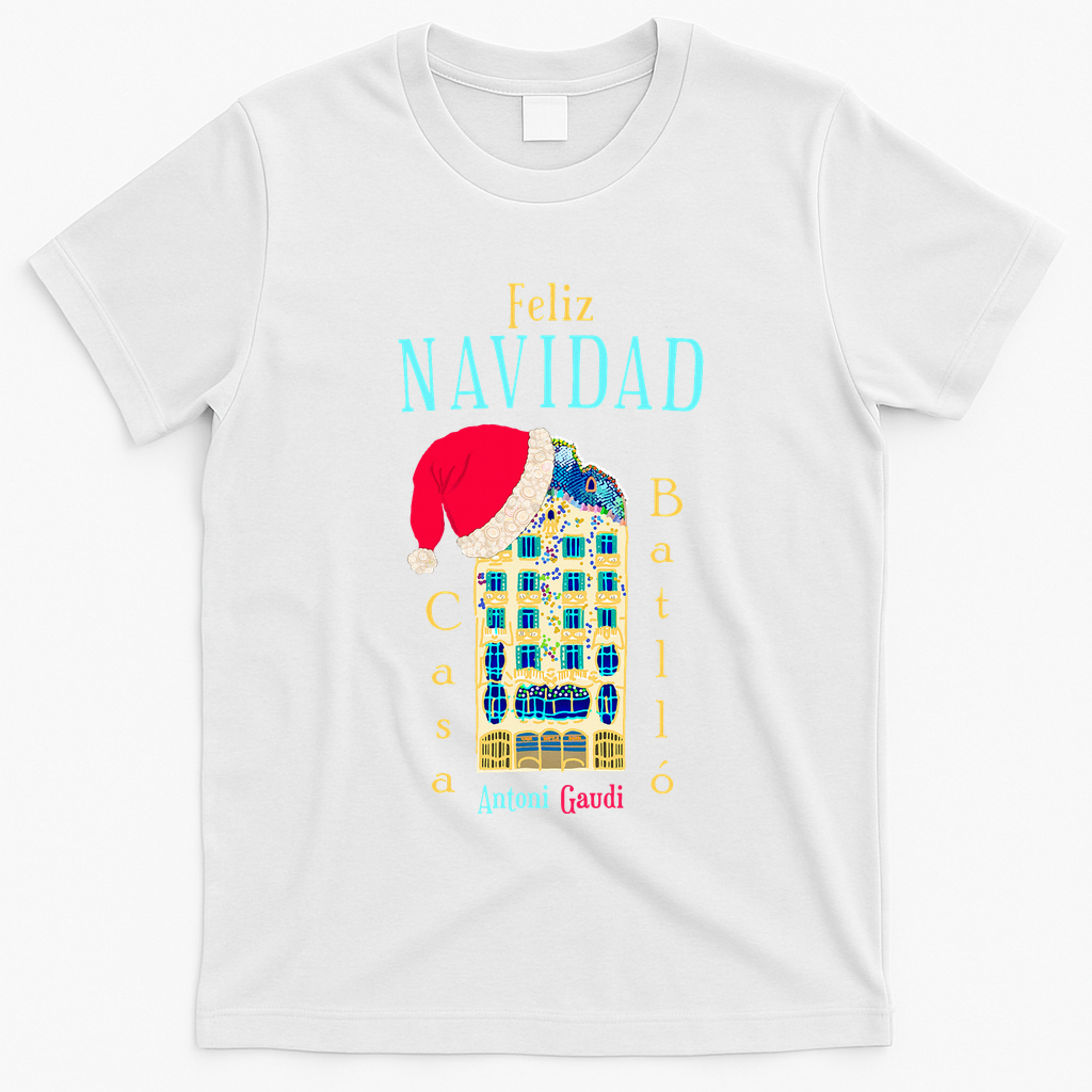 Merry Christmas Antoni Gaudi Drawing Barcelona Spain T-Shirt - White