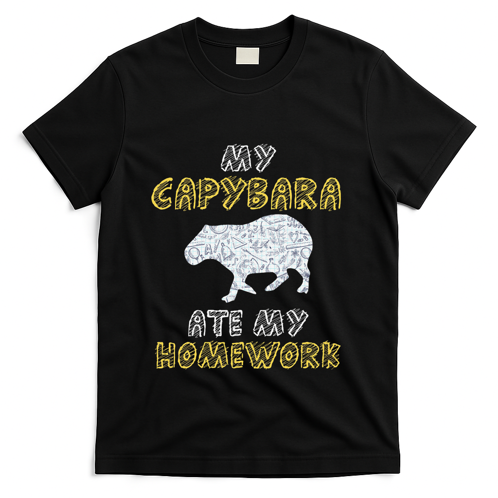 My Capybara Ate My Homework Mammal Animal Back To School T-Shirt - Black