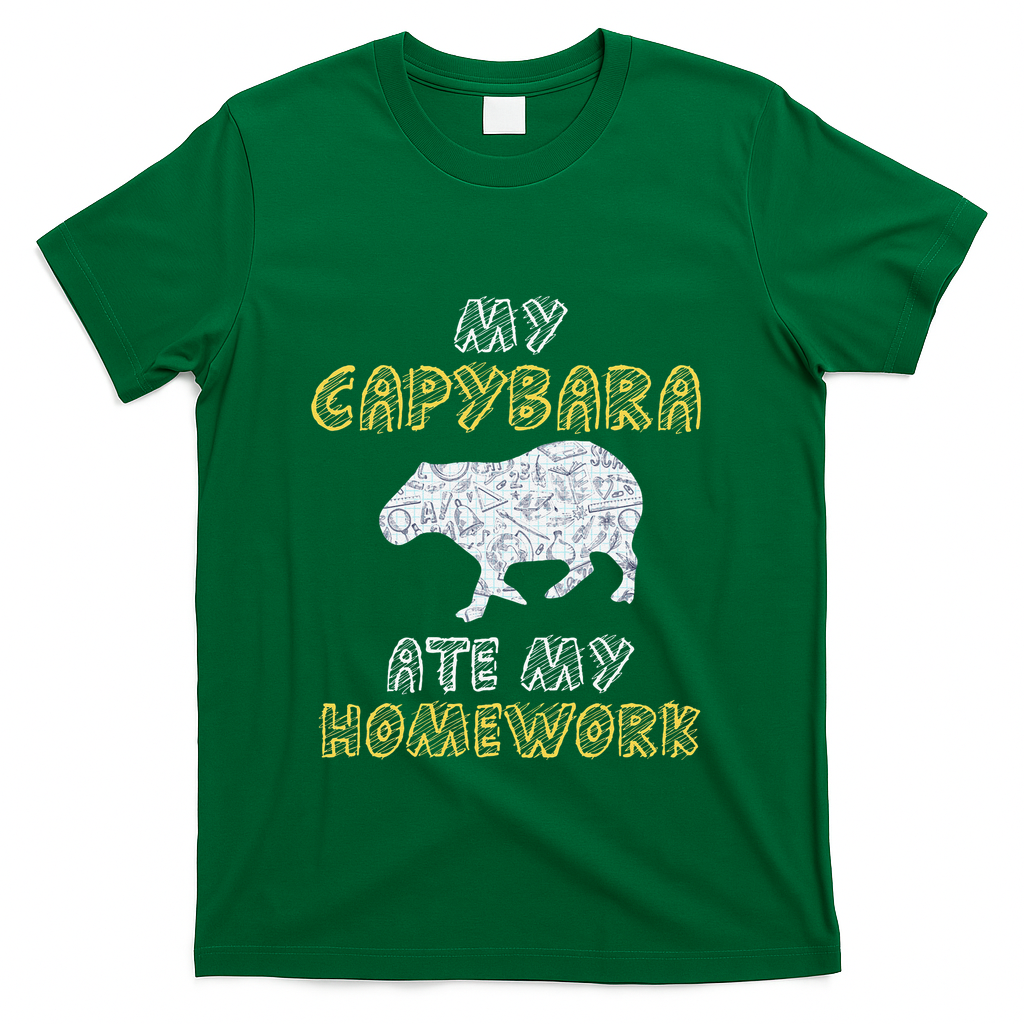 My Capybara Ate My Homework Mammal Animal Back To School T-Shirt - Green
