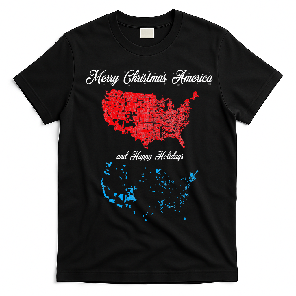 Merry Christmas America Funny 2024 Election Map Holiday T-Shirt - Black