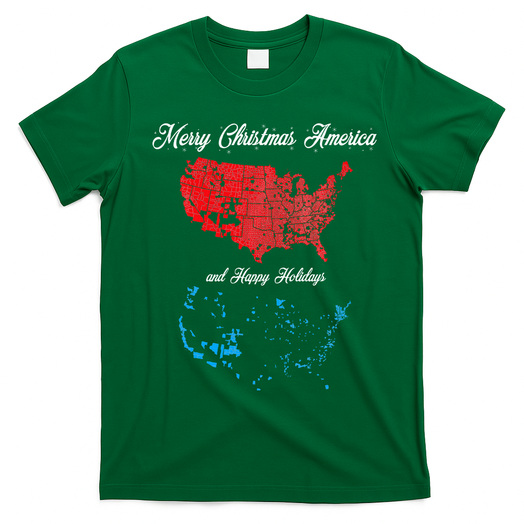 Merry Christmas America Funny 2024 Election Map Holiday T-Shirt - Irish Green