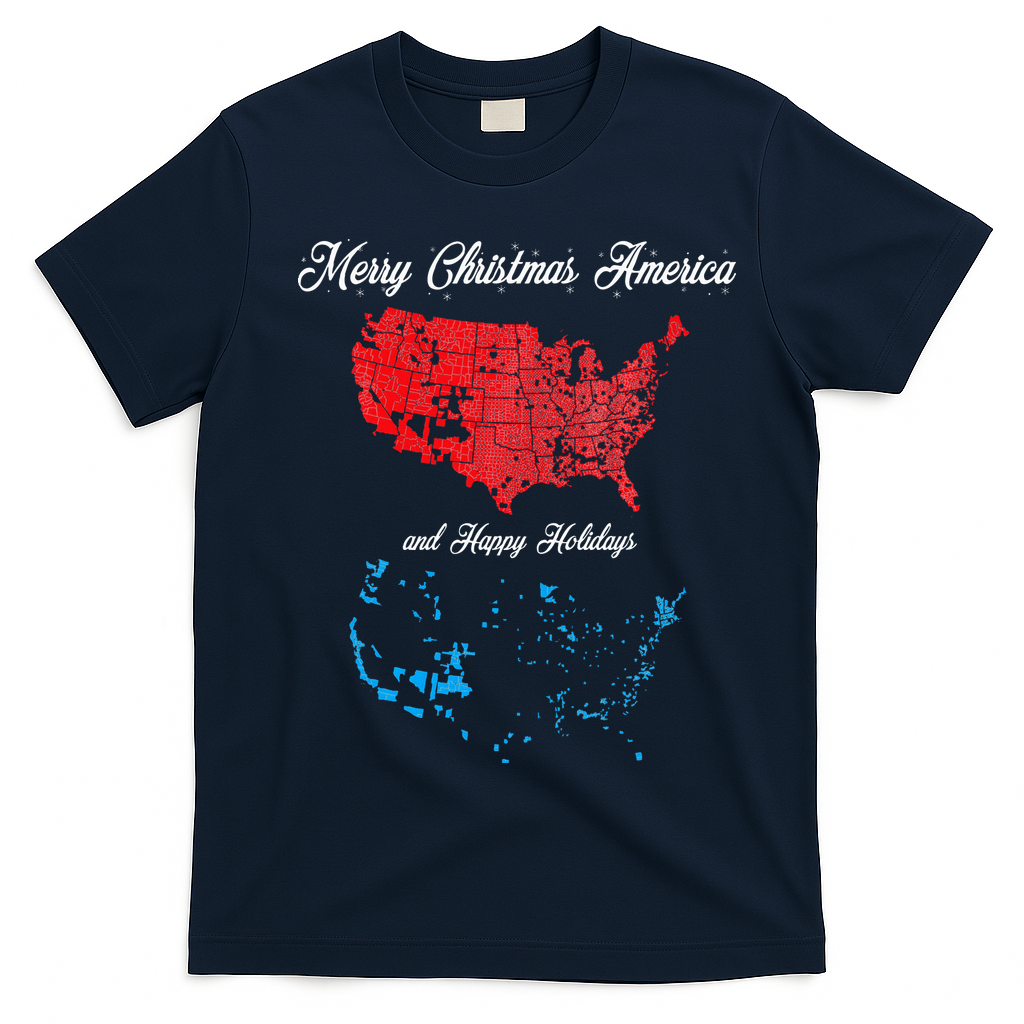 Merry Christmas America Funny 2024 Election Map Holiday T-Shirt - Navy Blue
