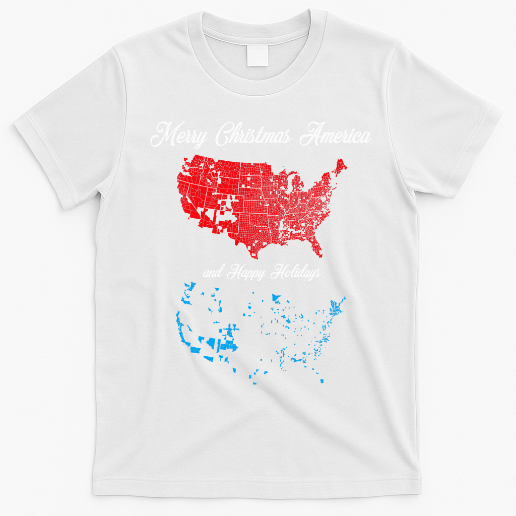 Merry Christmas America Funny 2024 Election Map Holiday T-Shirt - White