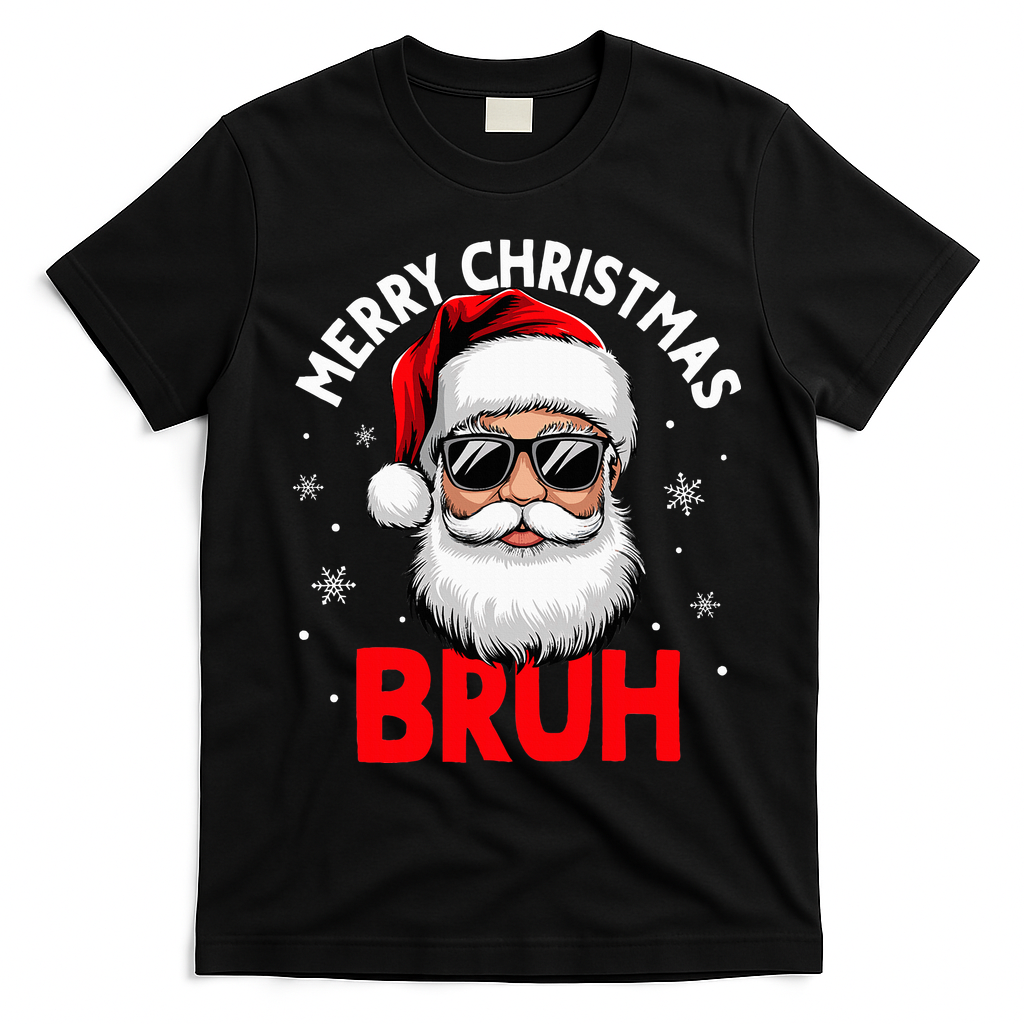 Merry Christmas Bruh Funny Santa Claus T-Shirt - Black