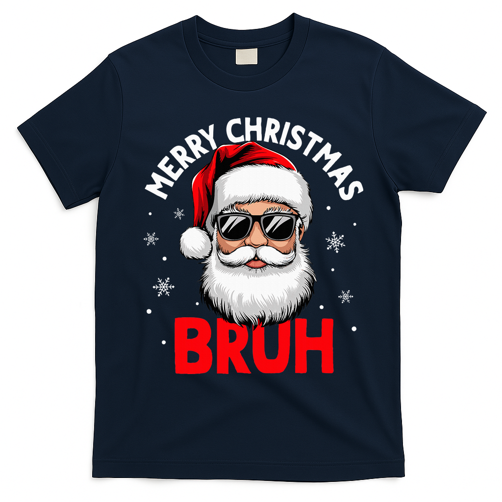 Merry Christmas Bruh Funny Santa Claus T-Shirt - Navy Blue