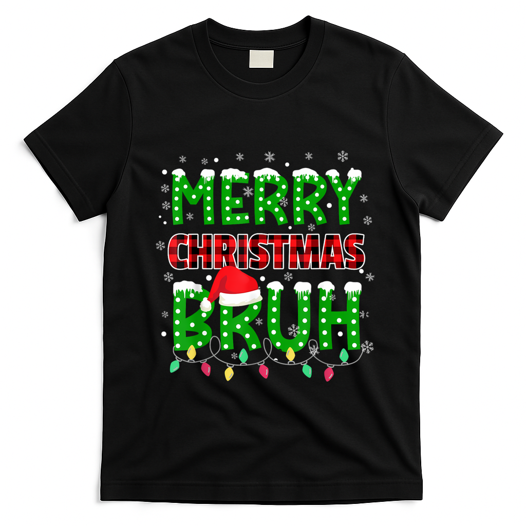 Merry Christmas Bruh Holiday Festive T-Shirt - Black