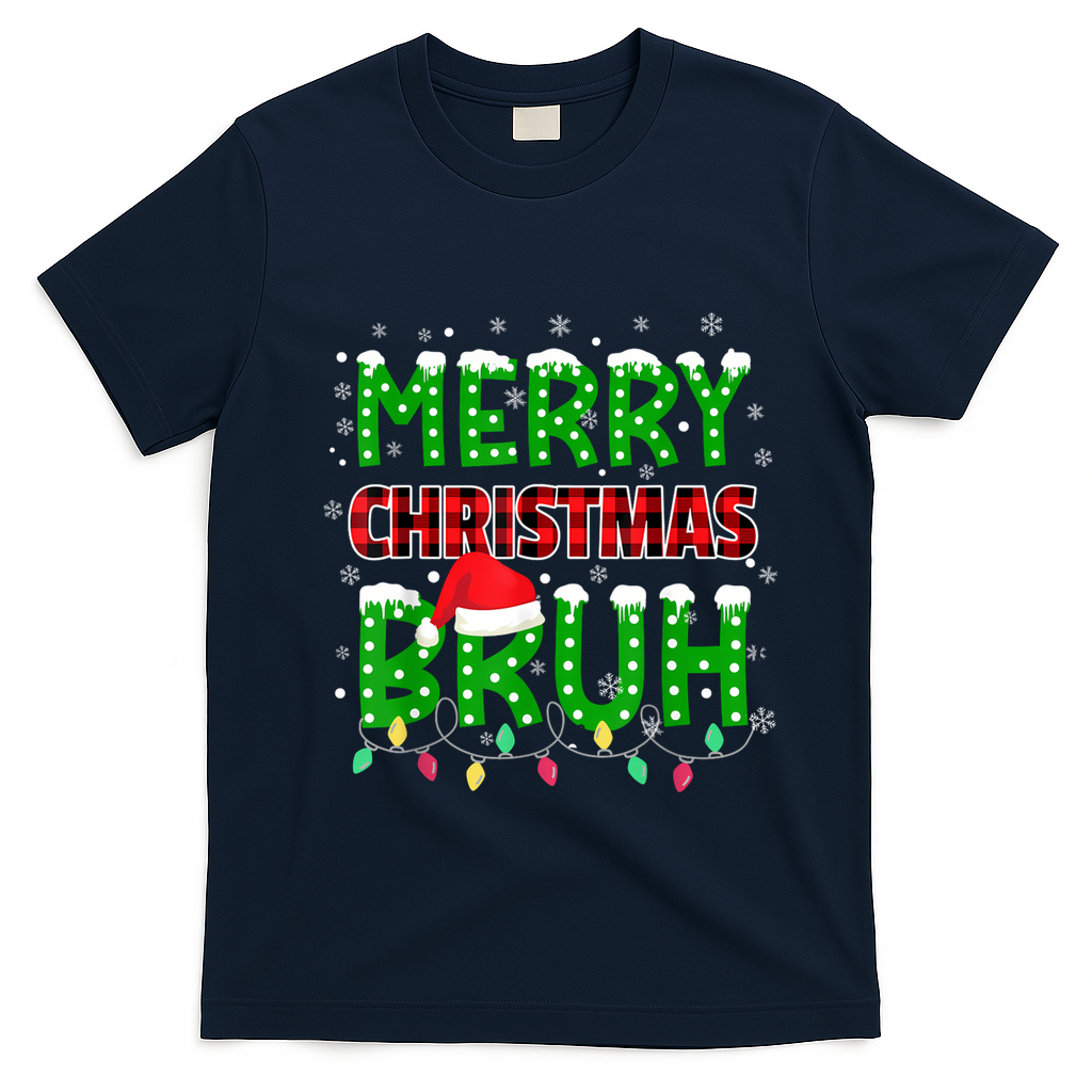 Merry Christmas Bruh Holiday Festive T-Shirt - Navy Blue