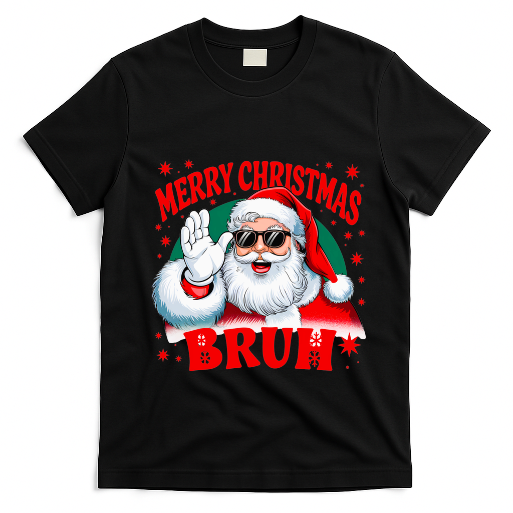 Merry Christmas Bruh Santa Claus Funny T-Shirt - Black