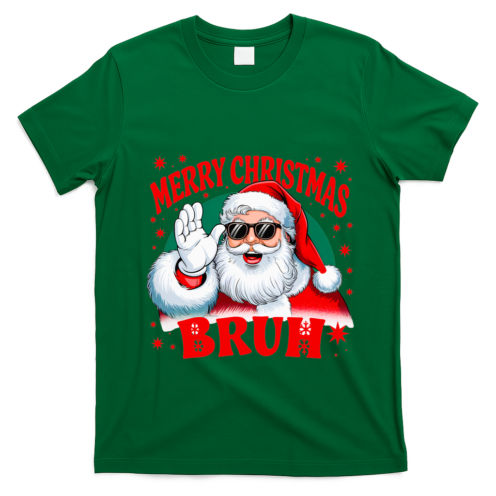 Merry Christmas Bruh Santa Claus Funny T-Shirt - Irish Green